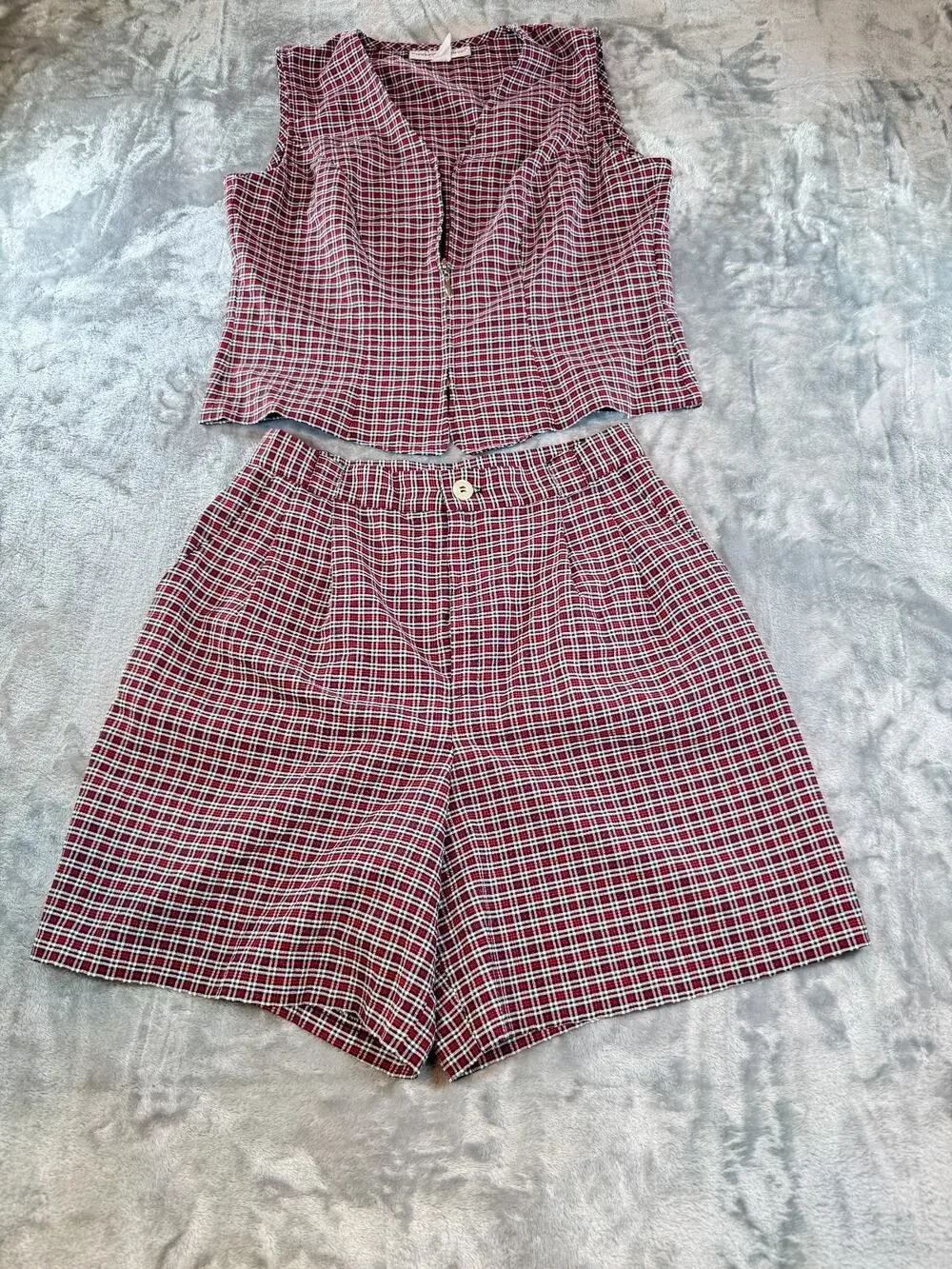 Vintage Fundamental Things Petites 90s Plaid 2 Piece Short Set Vest Size 10